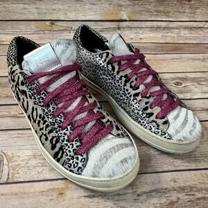 P448 Womens Animal Print Pink Glitter Low Top Sneakers 39 Glam Fashion